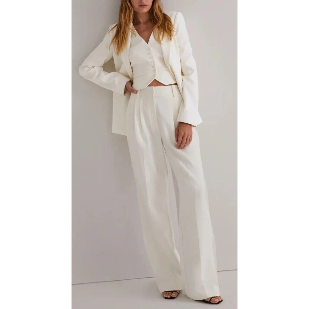 Anthropologie Favorite Daughter Ivory Tailored Preppy Wide Leg Pants Sz 10P NWT